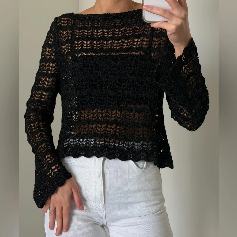 ZARA POINTELLE KNIT CROP TOP